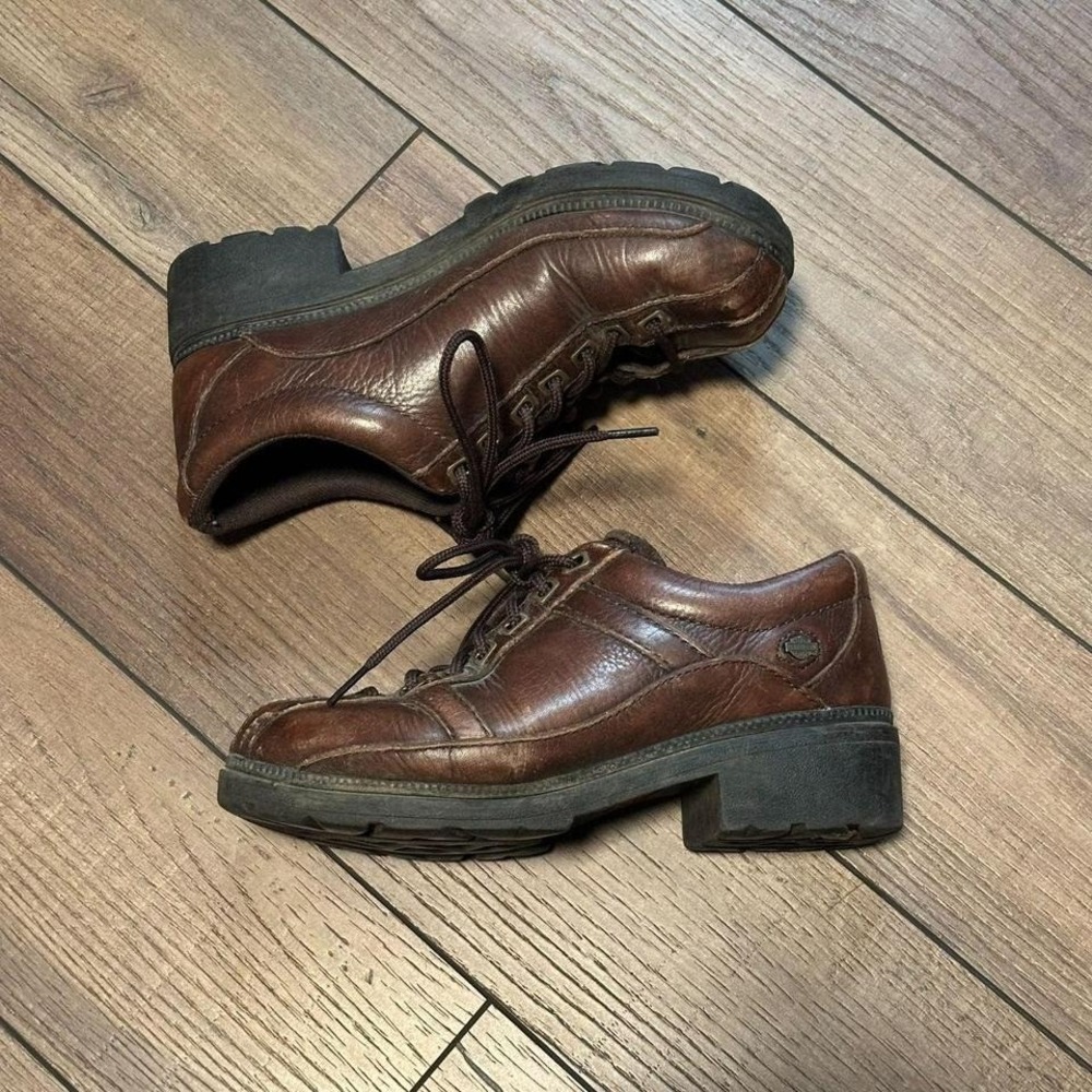 Y2K Harley Davidson Women's Heeled Platform Brown Leather Shoes US 7